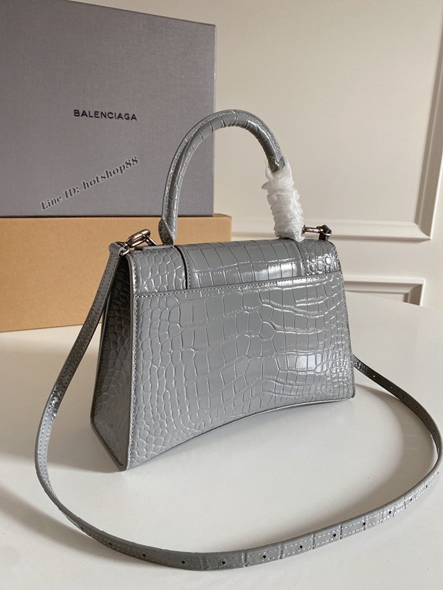 Balenciaga專櫃爆款Hourglass鱷魚紋沙漏包 巴黎世家M碼鱷魚紋金扣灰色沙漏包 fyj1567